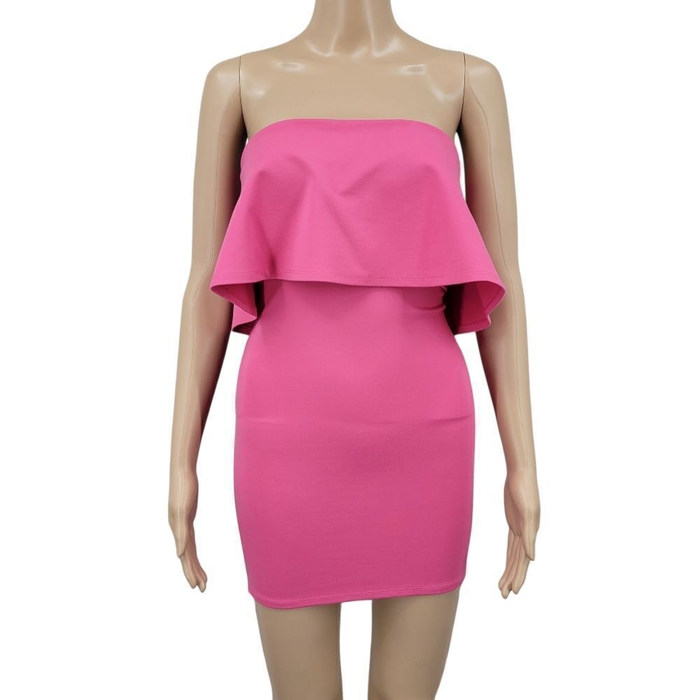 Lovers and Friends Pink Strapless Mini Dress Flounce Bodycon